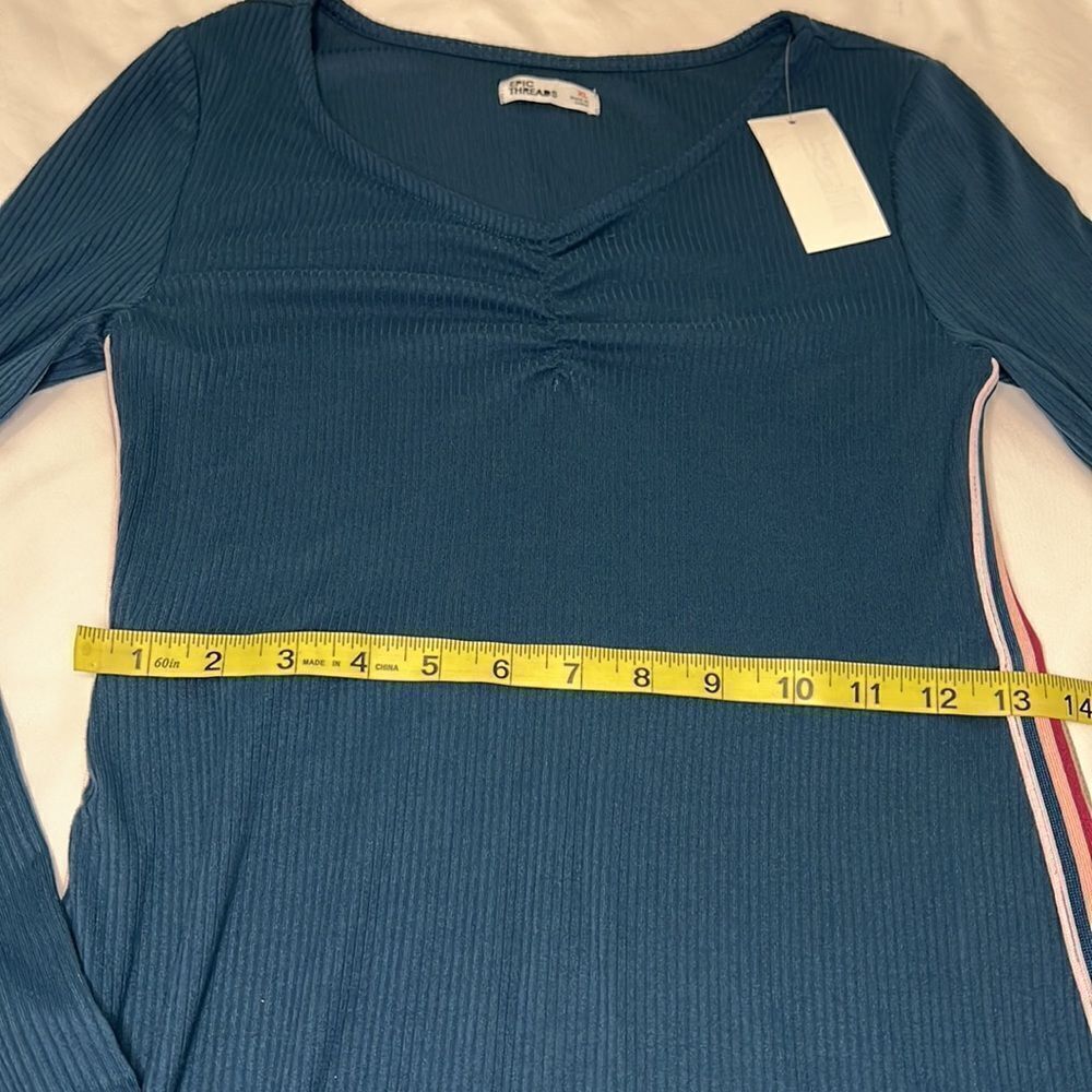 Epic Threads Girls Salem Blue Long Sleeve V-Neck Side Stripe Dress Size XL - Picture 5 of 10